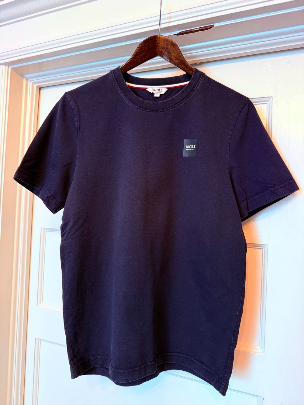 Aigle Men's Dark Navy Crewneck Tee with Logo Patch